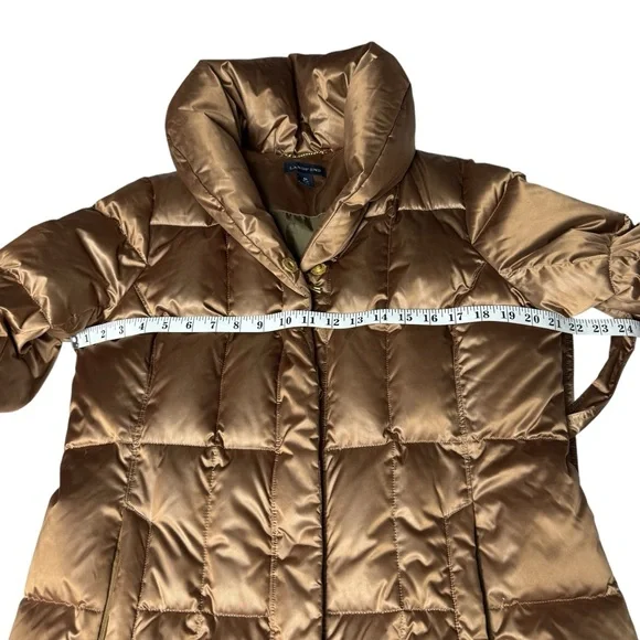 Lands’ End Women’s SZ M Gold Metallic Down Puffer Coat W/ Belt Preppy Office EUC - Picture 10 of 12